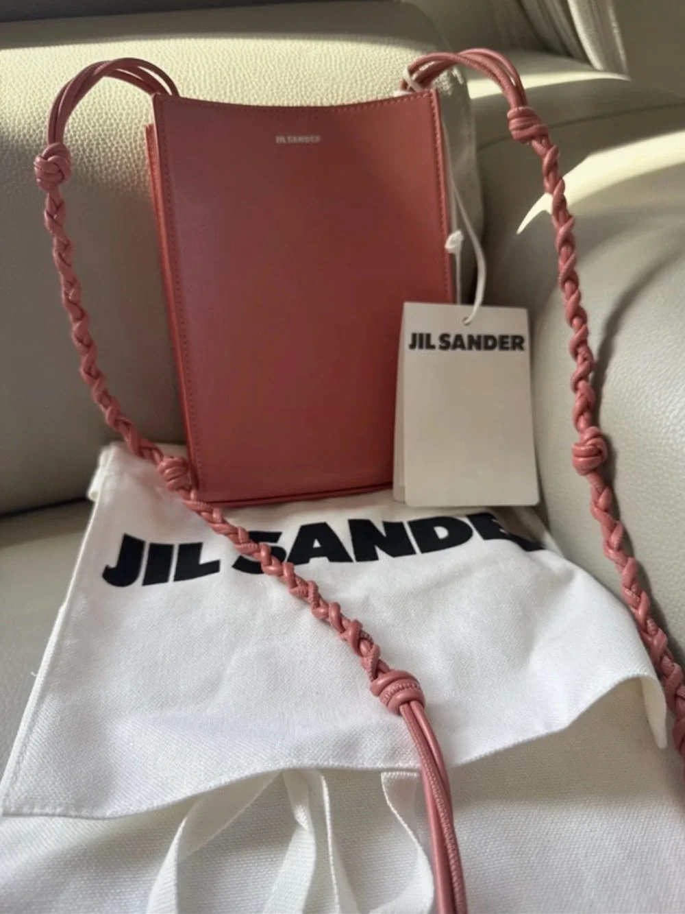 Jil Sander Braided-Strap Mini Crossbody in Dusty Rose